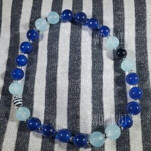 Handmade Royal & Light Blue Beaded Stretch Ankle Bracelet